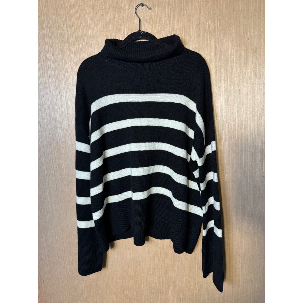 THE RESET R LABEL Wool Cashmere Striped Mock Neck Sweater XL Black White RE816